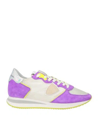 Philippe Model Woman Sneakers Purple Size 6 Leather, Textile Fibers