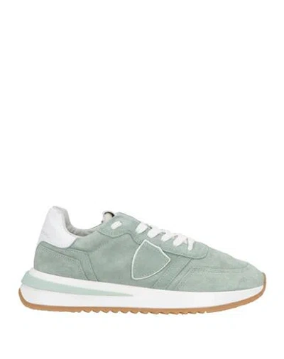 PHILIPPE MODEL PHILIPPE MODEL WOMAN SNEAKERS SAGE GREEN SIZE 6 LEATHER, TEXTILE FIBERS