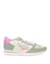 Philippe Model Woman Sneakers Sage Green Size 8 Leather, Textile Fibers In Sage Green