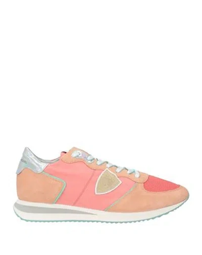 Philippe Model Woman Sneakers Salmon Pink Size 7 Leather, Textile Fibers