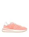 PHILIPPE MODEL PHILIPPE MODEL WOMAN SNEAKERS SALMON PINK SIZE 7 LEATHER, TEXTILE FIBERS