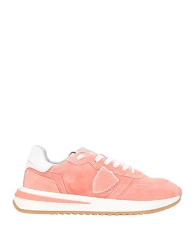 PHILIPPE MODEL PHILIPPE MODEL WOMAN SNEAKERS SALMON PINK SIZE 7 LEATHER, TEXTILE FIBERS