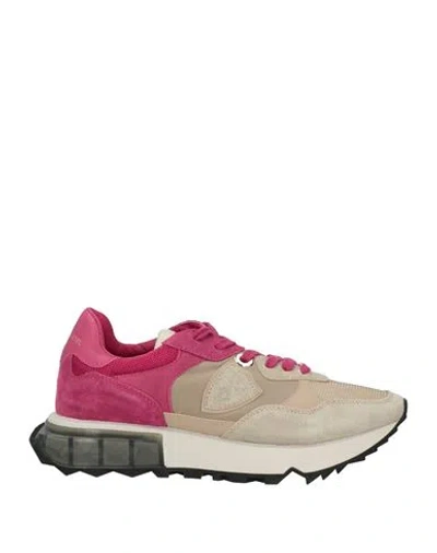 Philippe Model Woman Sneakers Sand Size 7 Leather, Textile Fibers In Beige