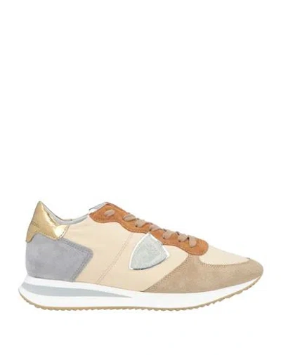 Philippe Model Woman Sneakers Sand Size 7 Leather, Textile Fibers In Beige