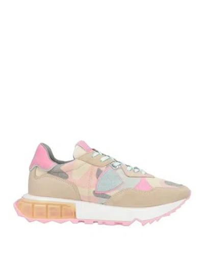 Philippe Model Woman Sneakers Sand Size 7 Leather, Textile Fibers In Beige