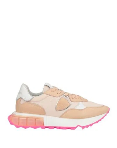 Philippe Model Woman Sneakers Sand Size 8 Leather, Textile Fibers In Beige