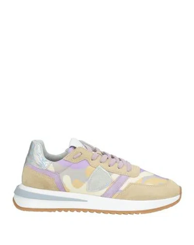 Philippe Model Woman Sneakers Sand Size 7 Leather, Textile Fibers In Beige