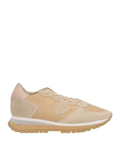 Philippe Model Woman Sneakers Sand Size 7 Leather, Textile Fibers In Beige