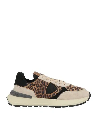 Philippe Model Woman Sneakers Sand Size 8 Leather, Textile Fibers In Brown