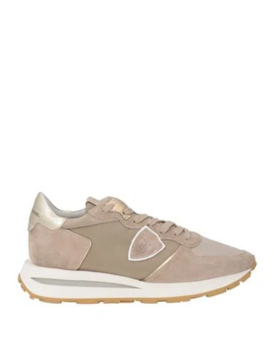 Philippe Model Woman Sneakers Sand Size 9 Leather, Textile Fibers In Beige