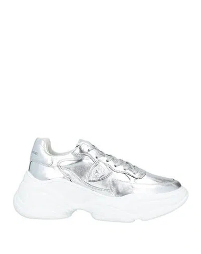 Philippe Model Woman Sneakers Silver Size 8 Leather, Textile Fibers
