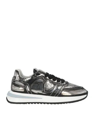 Philippe Model Woman Sneakers Silver Size 7 Leather, Textile Fibers