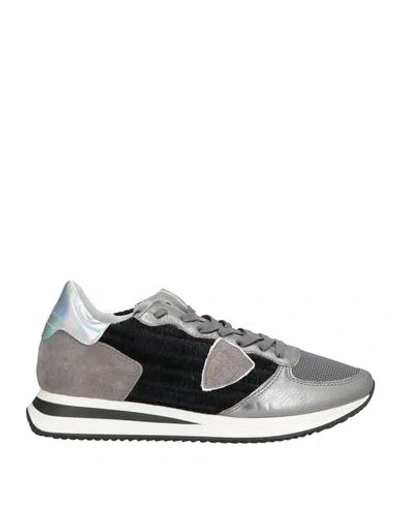 Philippe Model Woman Sneakers Silver Size 7 Leather, Textile Fibers