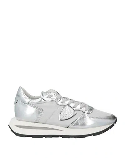 Philippe Model Woman Sneakers Silver Size 7 Leather, Textile Fibers