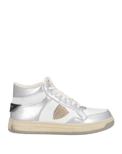 Philippe Model Woman Sneakers Silver Size 7 Leather, Textile Fibers