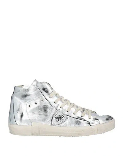 Philippe Model Woman Sneakers Silver Size 8 Leather