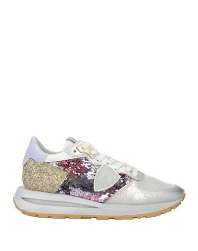 Philippe Model Woman Sneakers Silver Size 8 Leather In Multi
