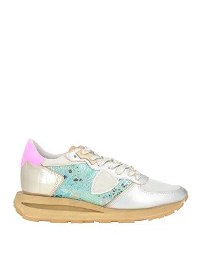 Philippe Model Woman Sneakers Silver Size 8 Leather, Textile Fibers In Multi