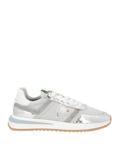 Philippe Model Woman Sneakers Silver Size 9 Leather, Textile Fibers