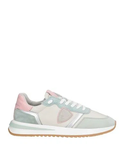 Philippe Model Woman Sneakers Sky Blue Size 10 Leather, Textile Fibers In Multi