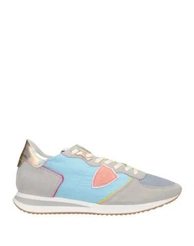 Philippe Model Woman Sneakers Sky Blue Size 11 Soft Leather, Textile Fibers