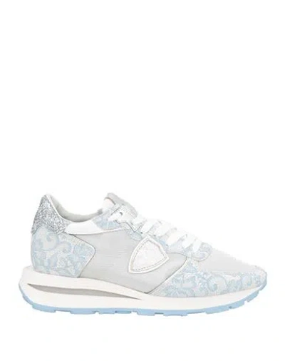 Philippe Model Woman Sneakers Sky Blue Size 8 Leather, Textile Fibers