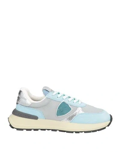 Philippe Model Woman Sneakers Sky Blue Size 8 Leather, Textile Fibers