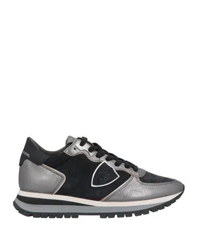 Philippe Model Woman Sneakers Charcoal Size 8 Leather, Textile Fibers In Grey