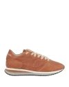 Philippe Model Woman Sneakers Tan Size 7 Leather, Textile Fibers In Brown