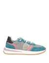 PHILIPPE MODEL PHILIPPE MODEL WOMAN SNEAKERS TURQUOISE SIZE 7 LEATHER, TEXTILE FIBERS