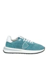 Philippe Model Woman Sneakers Turquoise Size 7 Leather, Textile Fibers In Blue