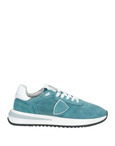 Philippe Model Woman Sneakers Turquoise Size 7 Leather, Textile Fibers In Blue