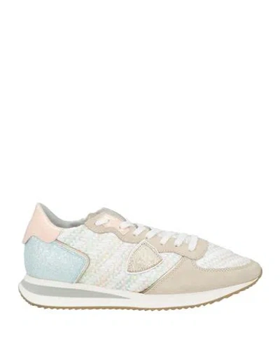 Philippe Model Woman Sneakers White Size 8 Leather, Natural Raffia In Neutral