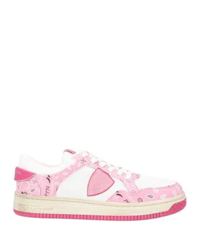Philippe Model Woman Sneakers Pink Size 7 Leather, Textile Fibers In White