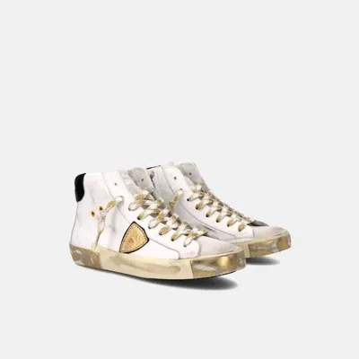 Philippe Model Women's Paris High Sneakers In White And Gold In Multi