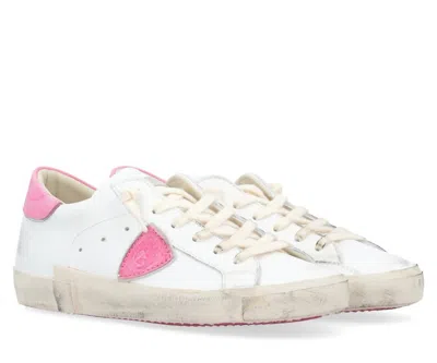 Philippe Model Women's Prsx Low Veau Sneakers In Pop Blanc Fuchsia In White