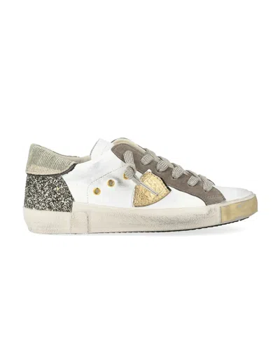 Philippe Model Women's Sneakers  Paris ♪ Cg01 Paris X Glitter Blanc Vert In White