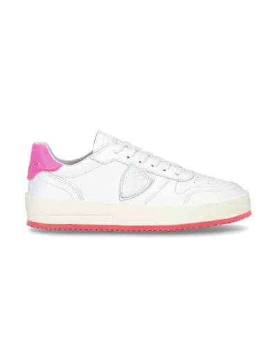 Philippe Model Women's Sneakers  Paris ♪ Vn02 - Nice Low Veau Neon Blanc/fucsia In White