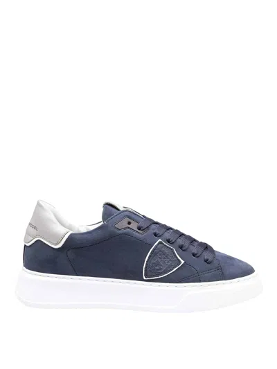 PHILIPPE MODEL TEMPLE LOW SNEAKERS IN NUBUK BLUE COLOR