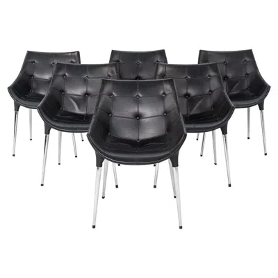 Pre-owned Philippe Starck 2000s Set Of Six  For Cassina 246 Passion Leather Dining Chairs In Black