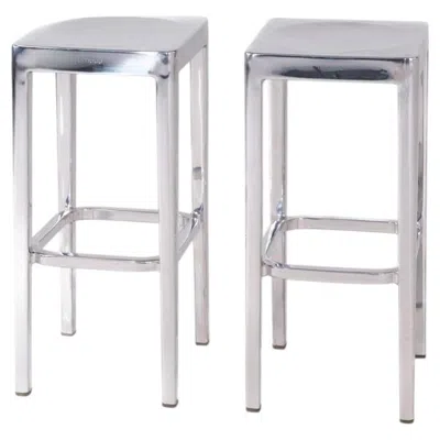 Pre-owned Philippe Starck 2020s Pair Of  For Emeco Stol 30 Bar Stools In Polished Aluminum In Gray