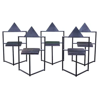 Pre-owned Philippe Starck 5 Chairs, 1980s Steel And Leather That Can Be By Mario Botta Or Martin Szekely In Black