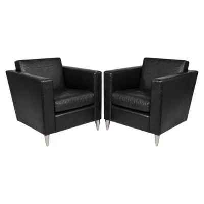 Pre-owned Philippe Starck A Pair Of  Leather And Aluminum Len Niggelman Armchairs French In Brown