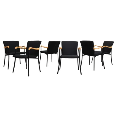 Pre-owned Philippe Starck Beta Wassenaar  Style Armchairs W/ Black Upholstery & Wood Arms