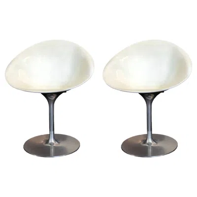 Pre-owned Philippe Starck For Kartell White Eros Swivel Italian Chairs, Set Of 2