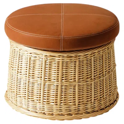 Pre-owned Philippe Starck Hotte Rattan And Leather Pouf By  For Cassina In Brown