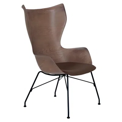 Pre-owned Philippe Starck Kartell K-wood Arm-chair By  In Dark Wood Black With Leather Seat