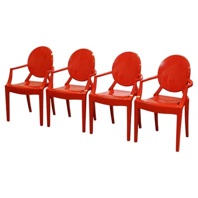 Pre-owned Philippe Starck Late 20th Century Set Of Four  Style Red Molded Plastic Armchairs