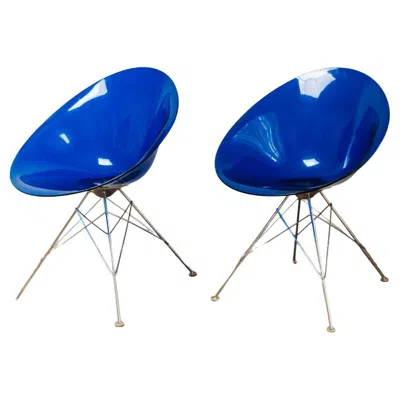 Pre-owned Philippe Starck Pair Of Blue Plexi Ero Chairs By  For Kartell