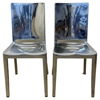 Pre-owned Philippe Starck Polished Aluminum "hudson" Chairs For Emco - A Pair In Gray